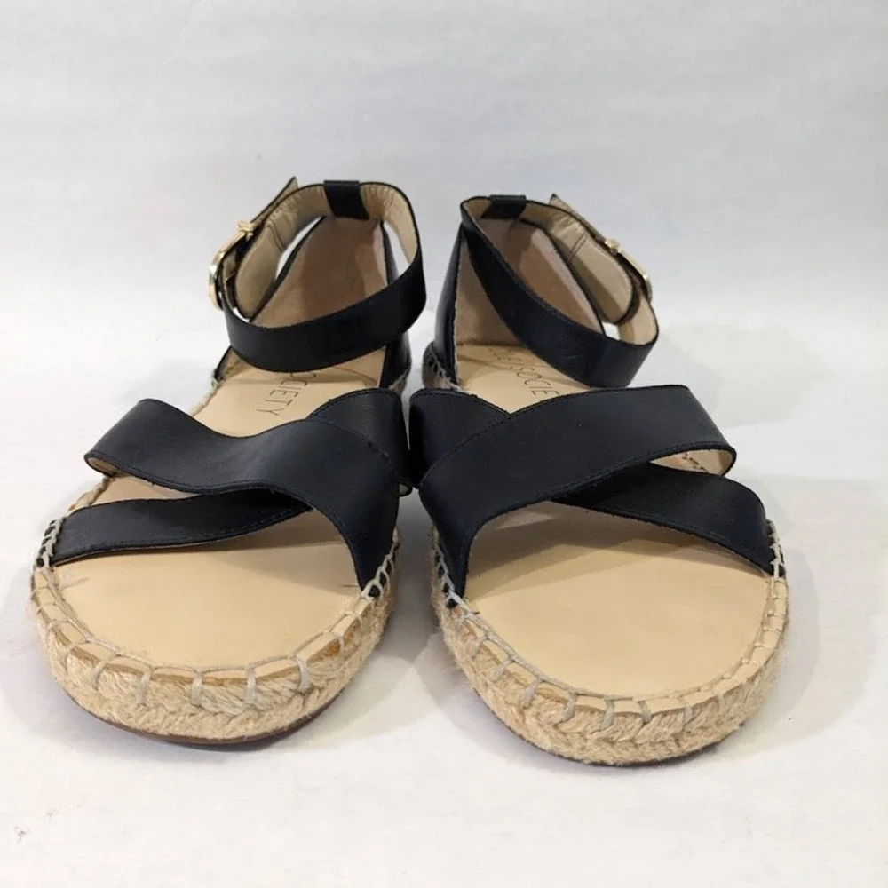 Sole Society Saundra Black Leather Espadrille Ankle Strap Sandals Womens 9.5 M